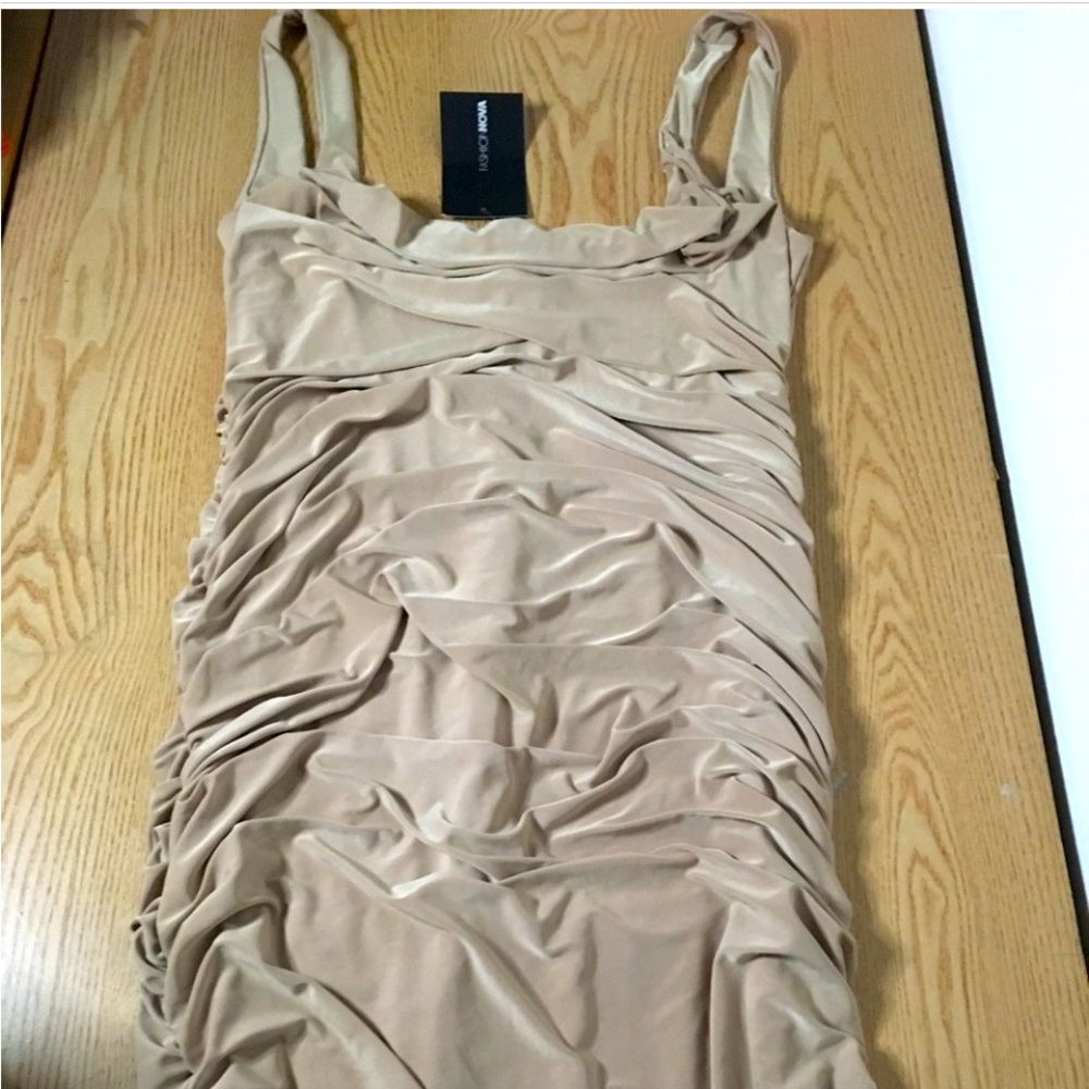 Fashion Nova Ruched Dress Silky Satiny Camel Tan Khaki